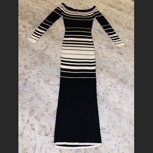 Affection Black White Stripes Off Shoulder Long Sleeve Bodycon Sweater Dress S